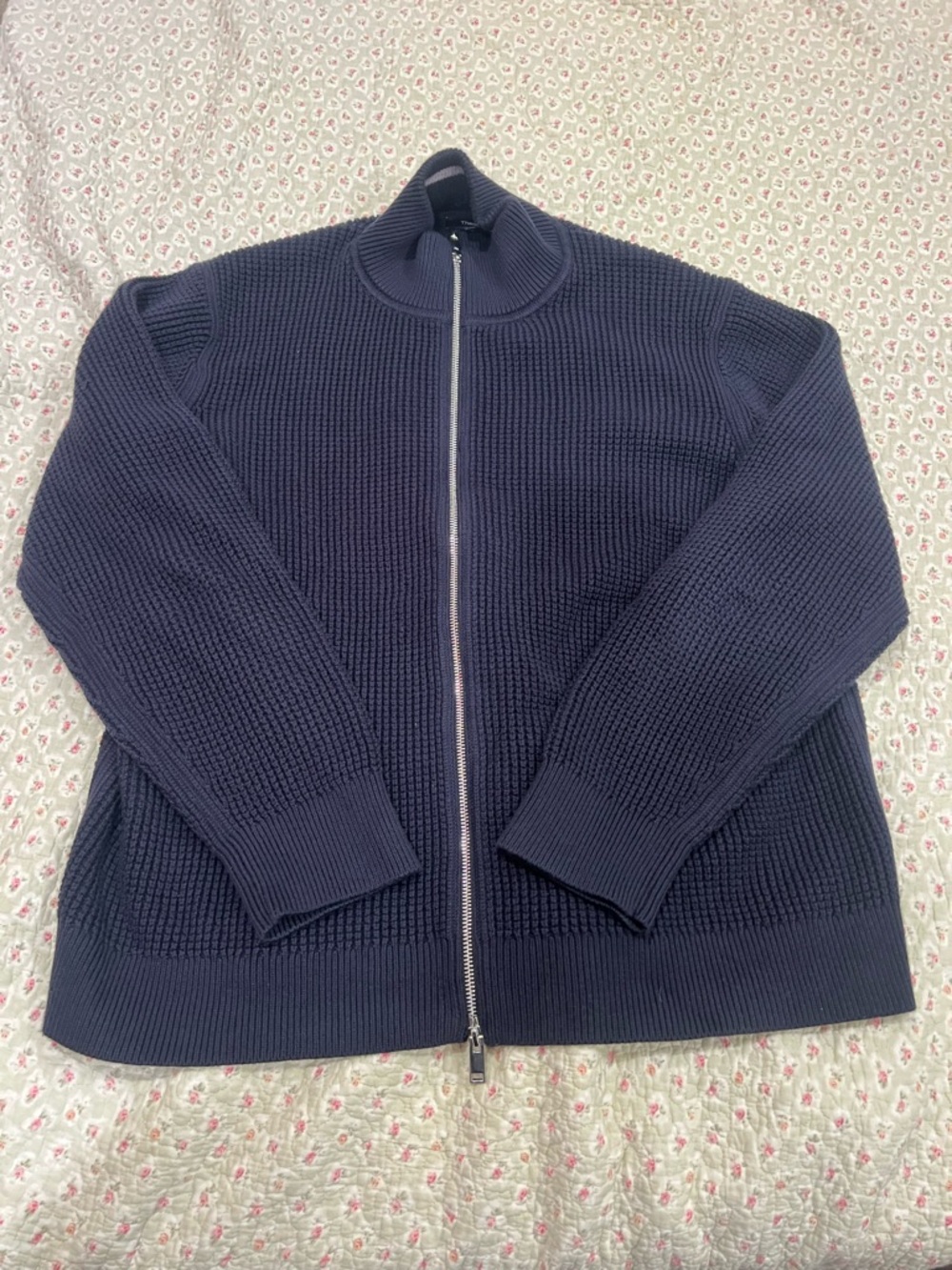 Theory Men's Navy Full-Zip Ribbed Knit Sweater